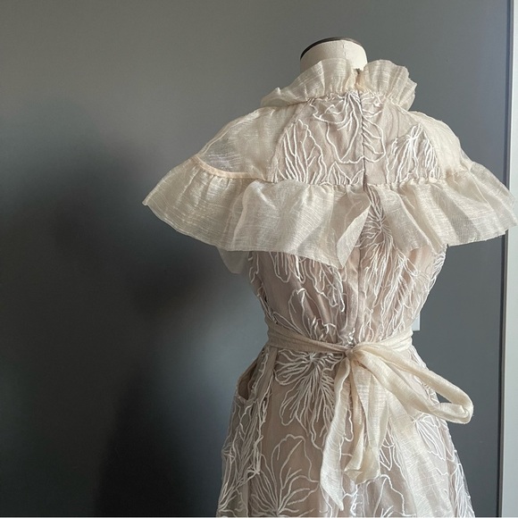 Elliatt Cream Lace Flutter Sleeve Mini Dress | Ruffle Bib | Wedding Guest - Picture 3 of 14